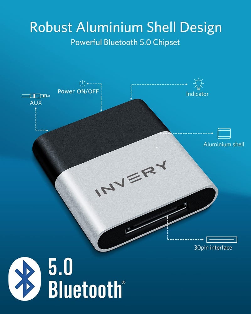 Invery DockLinQ 30 pin Bluetooth 5.0 Adapter Receiver for Bose Sounddock and Other 30pin iPod iPhone Music Docking Station - Image 4